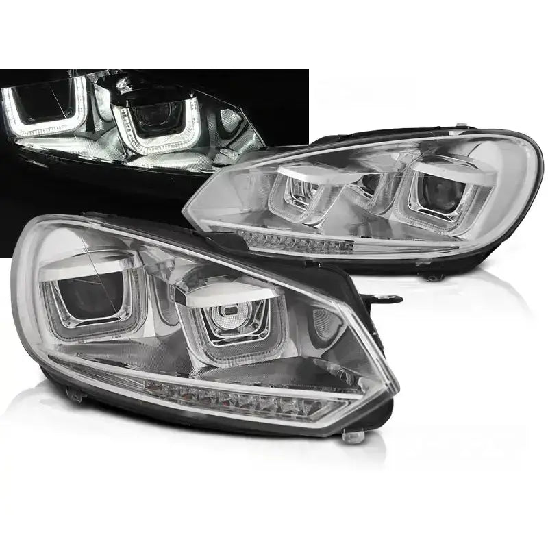 Frontlykter Volkswagen Golf 6 08-12 U-type Chrome Drl Seq Led Indicator