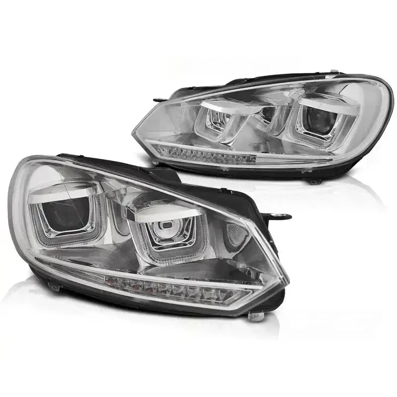 Frontlykter Volkswagen Golf 6 08-12 U-type Chrome Drl Seq Led Indicator