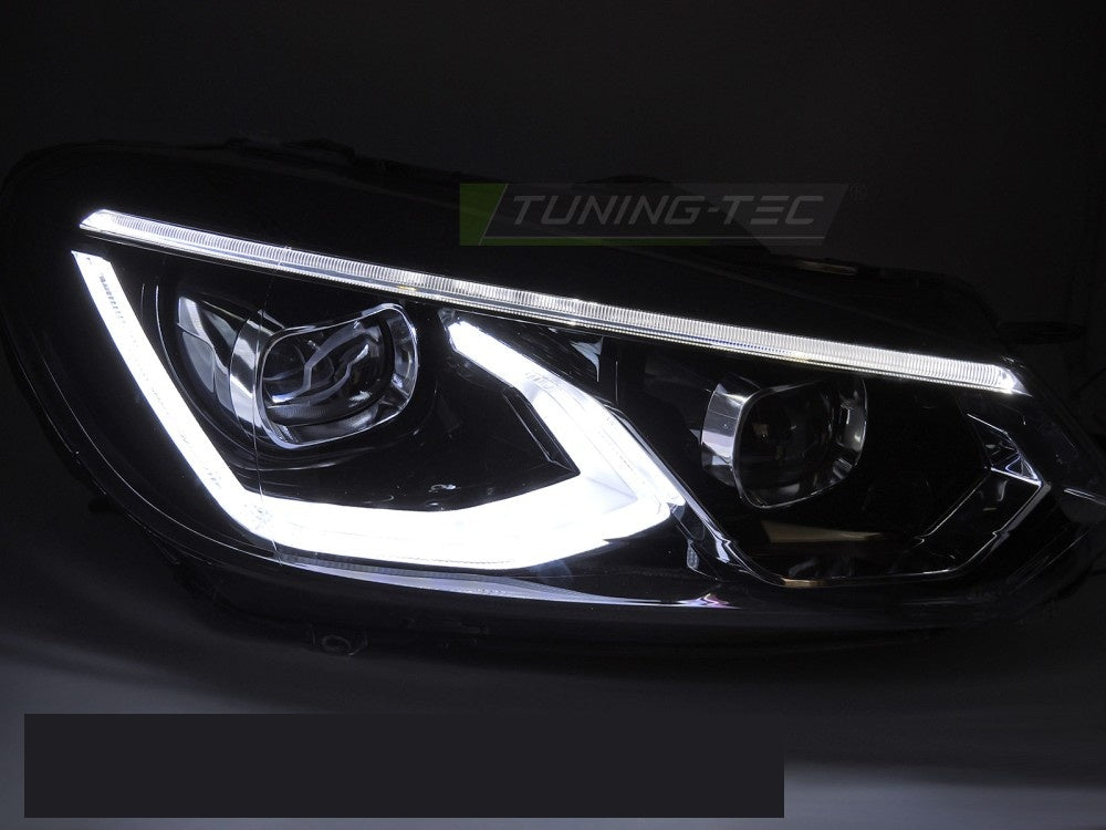 Volkswagen Golf 6 LED frontlykter med svart innfatning nærbilde
