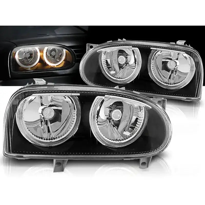 Frontlykter Vw Golf 3 09.91-08.97 Angel Eyes Black Depo
