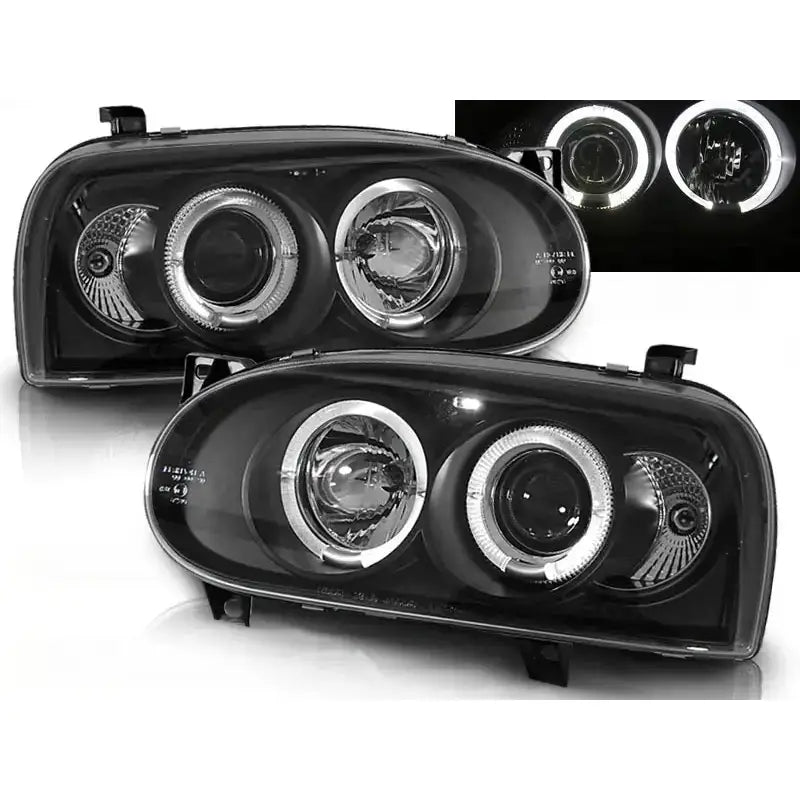 Frontlykter Vw Golf 3 09.91-08.97 Angel Eyes Black Halo Rims