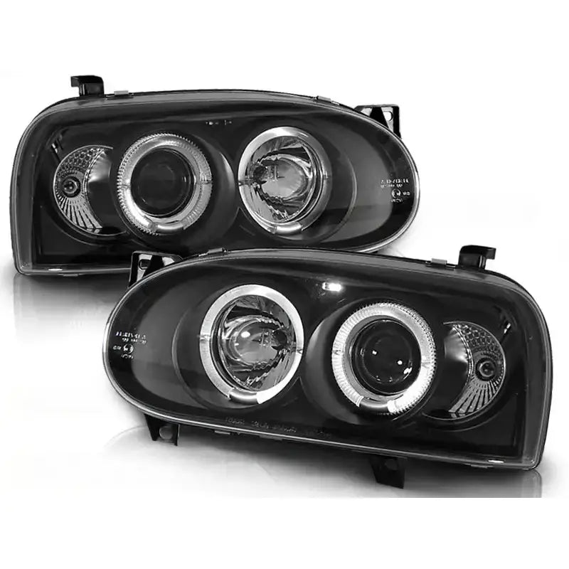 Frontlykter Vw Golf 3 09.91-08.97 Angel Eyes Black Halo Rims