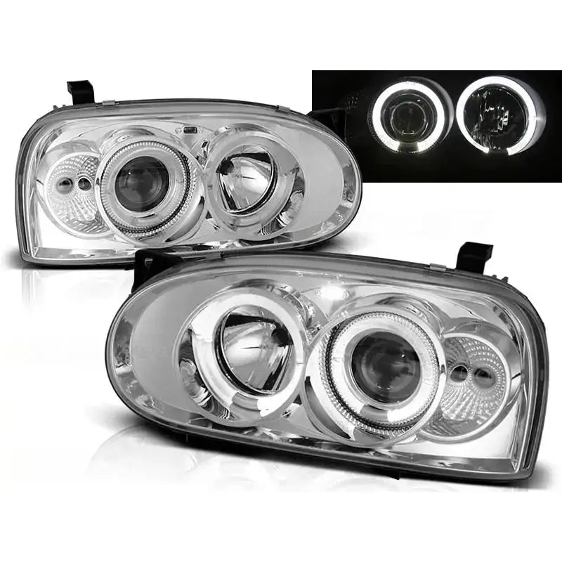 Frontlykter Vw Golf 3 09.91-08.97 Angel Eyes Chrome Clear Chrom