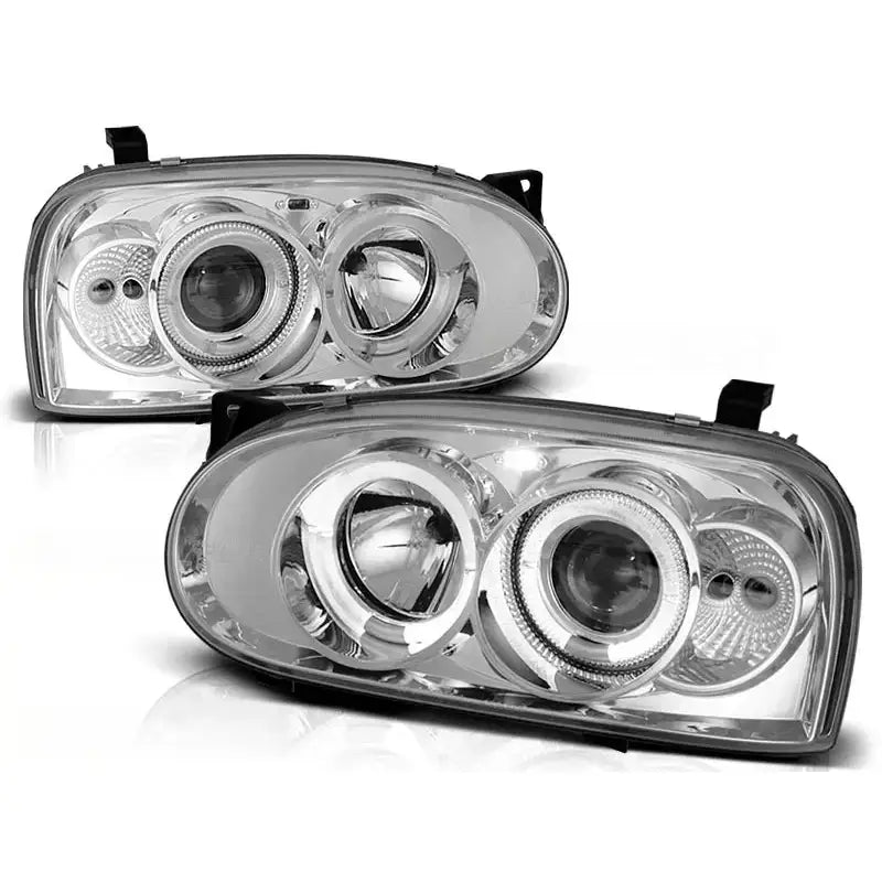 Frontlykter Vw Golf 3 09.91-08.97 Angel Eyes Chrome Clear Chrom