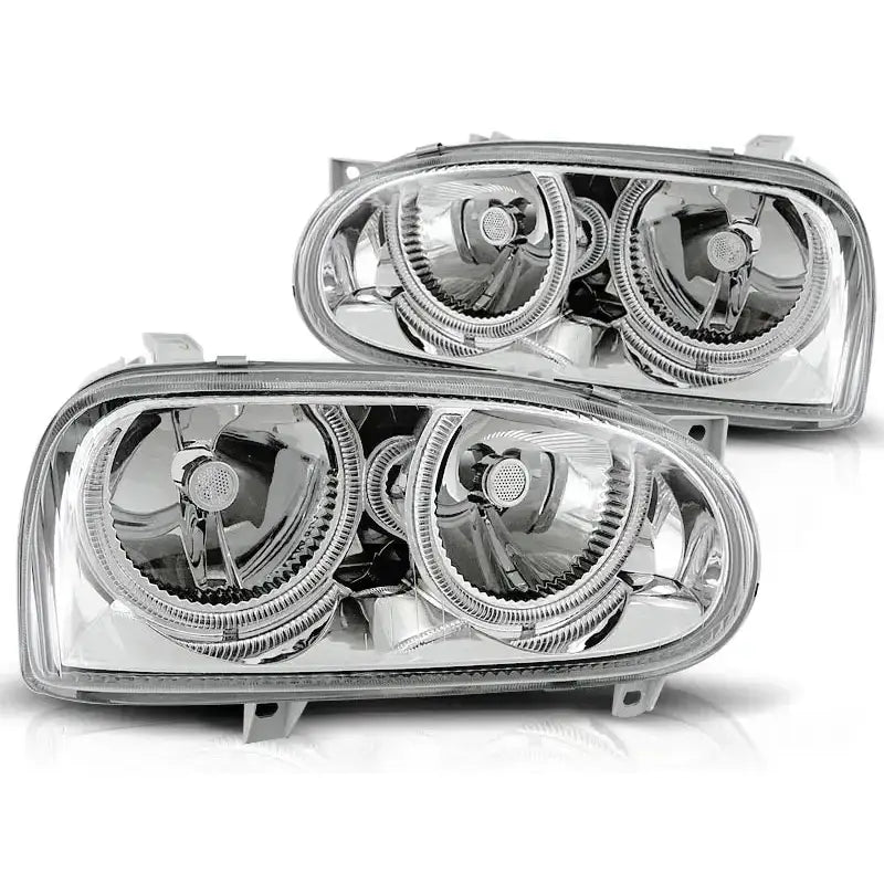 Frontlykter Vw Golf 3 09.91-08.97 Angel Eyes Chrome Halo Rims