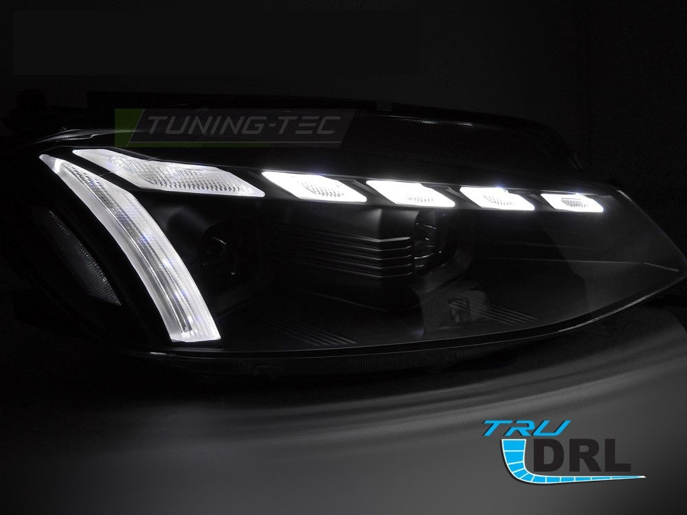 Nærbilde av sekvensiell LED-blinklys på frontlykter til VW Golf 7 Facelift svart