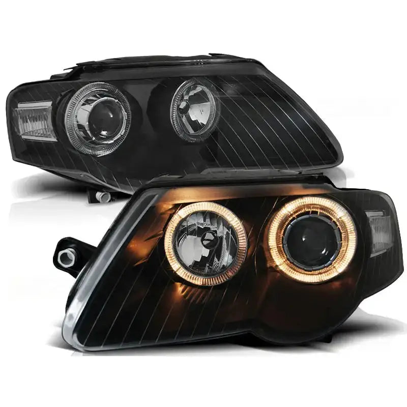 Frontlykter Vw Passat B6 3c 03.05-10 Angel Eyes Black
