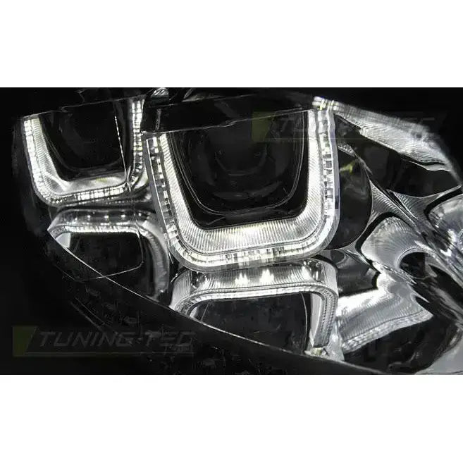 Hovedlys Vw Polo 6R U-Type LED med hvite lysslynger og kromdetaljer i moderne design.