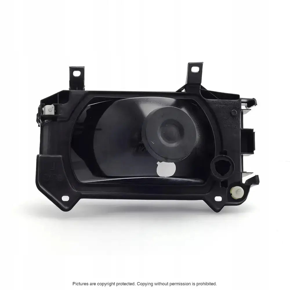 Headlights Vw T4 90-95 H4 sett forfra med sorte plastdetaljer og sirkelstruktur, hvit bakgrunn.