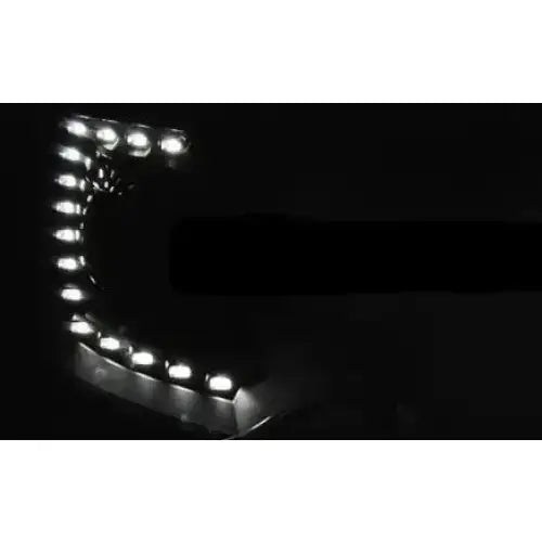 Headlamp Vw T5 2010-15 Tru DRL Xenon Look Black med C-formet LED-panel sett fra skrå vinkel.