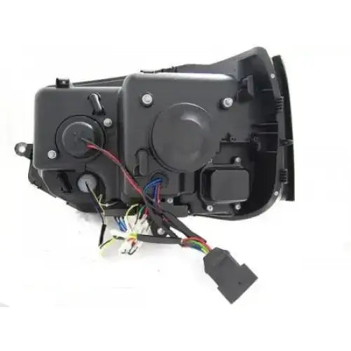 Headlights Vw T5 2010-2015 Tube Light T6 Look Black, bakside med synlige ledninger og kontakter.