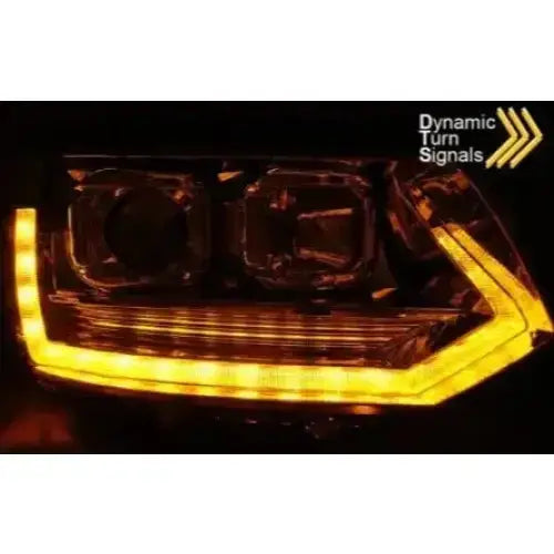 Hovedlys Vw T5 Tube Light T6 Look Chrome med aktivt gult LED-blinklys, tekst Dynamic Turn Signals.