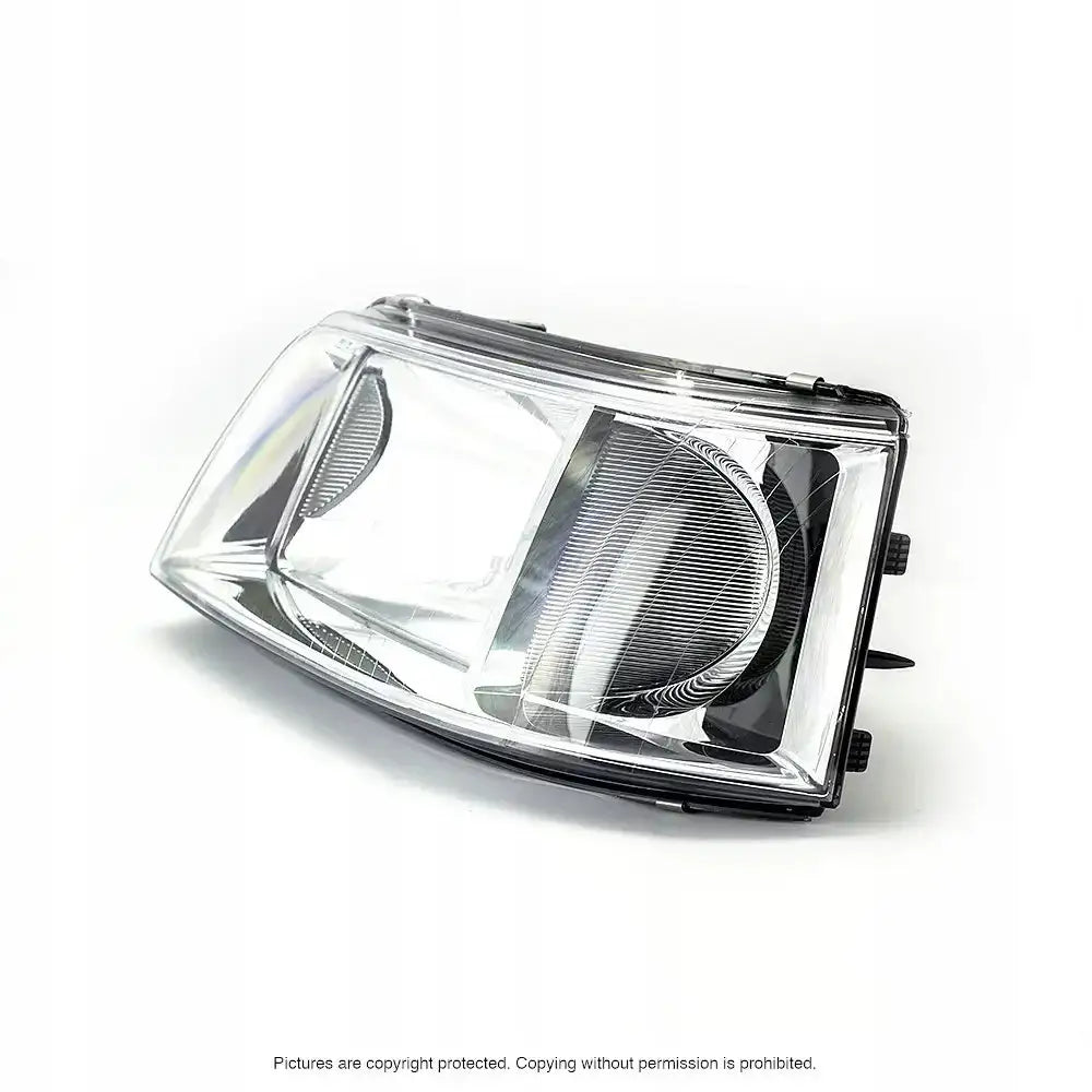 Hovedlys Vw T5 Transporter 03-09 H4, rektangulær billykt med sorte festepunkter, skrå vinkel.