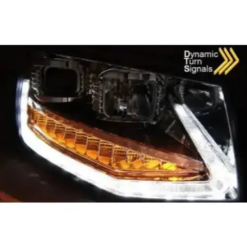 Hovedlys Vw T6 15- Chrome Tube Light LED med oransje dynamiske blinklys og hvit LED-ramme.