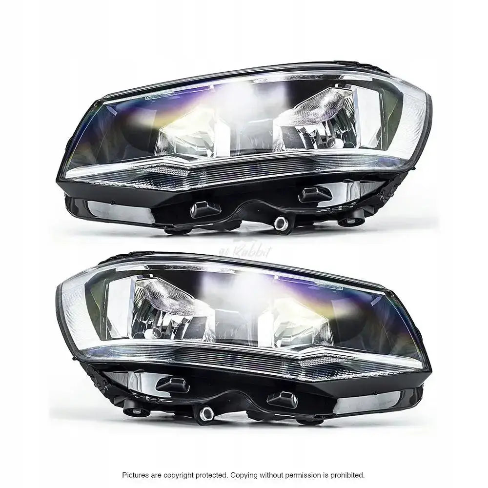 Hovedlys Vw T6 15- H7/H7 sett forfra med klare linser og sorte detaljer mot hvit bakgrunn.