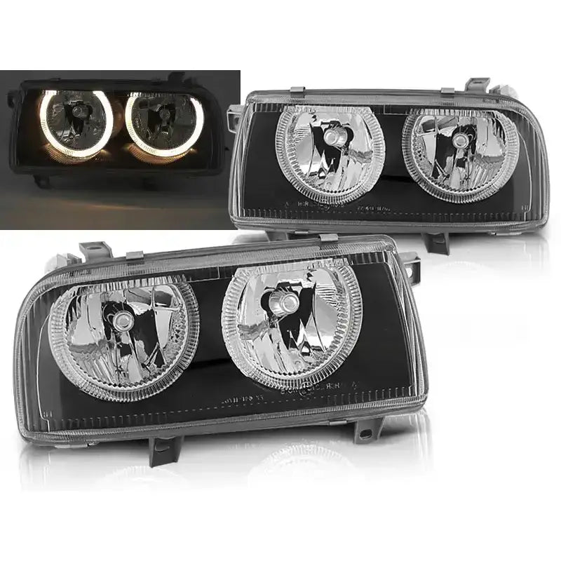 Frontlykter Vw Vento 01.92-08.98 Angel Eyes Black Halo Rims