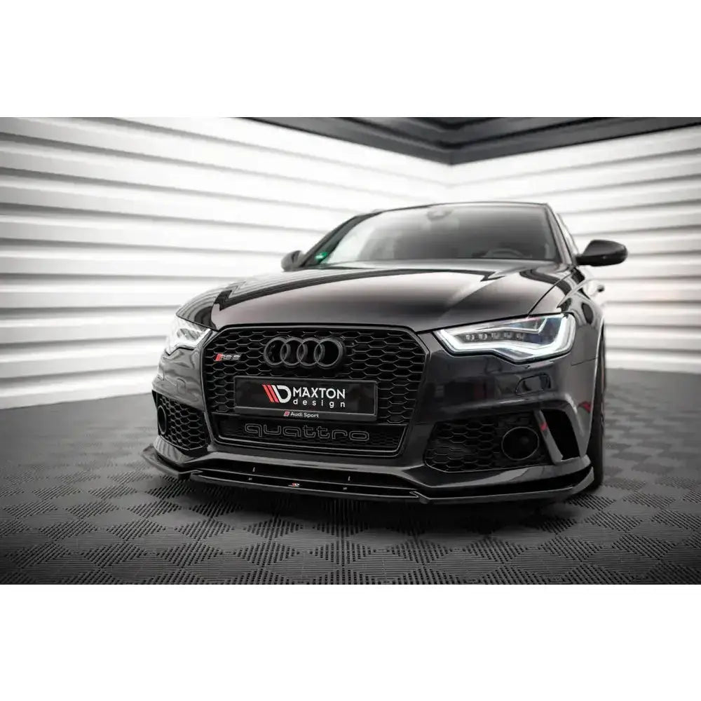 Frontleppe på Audi A6 RS6 Look C7 11-17, sort sportsbil med markant grill og LED-frontlykter.
