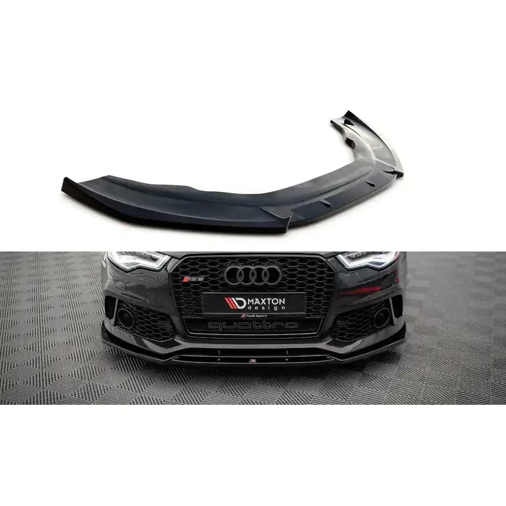 Frontspoiler til Audi A6 RS6 Look C7 11-17 i sort plast, vist montert på bilens front.