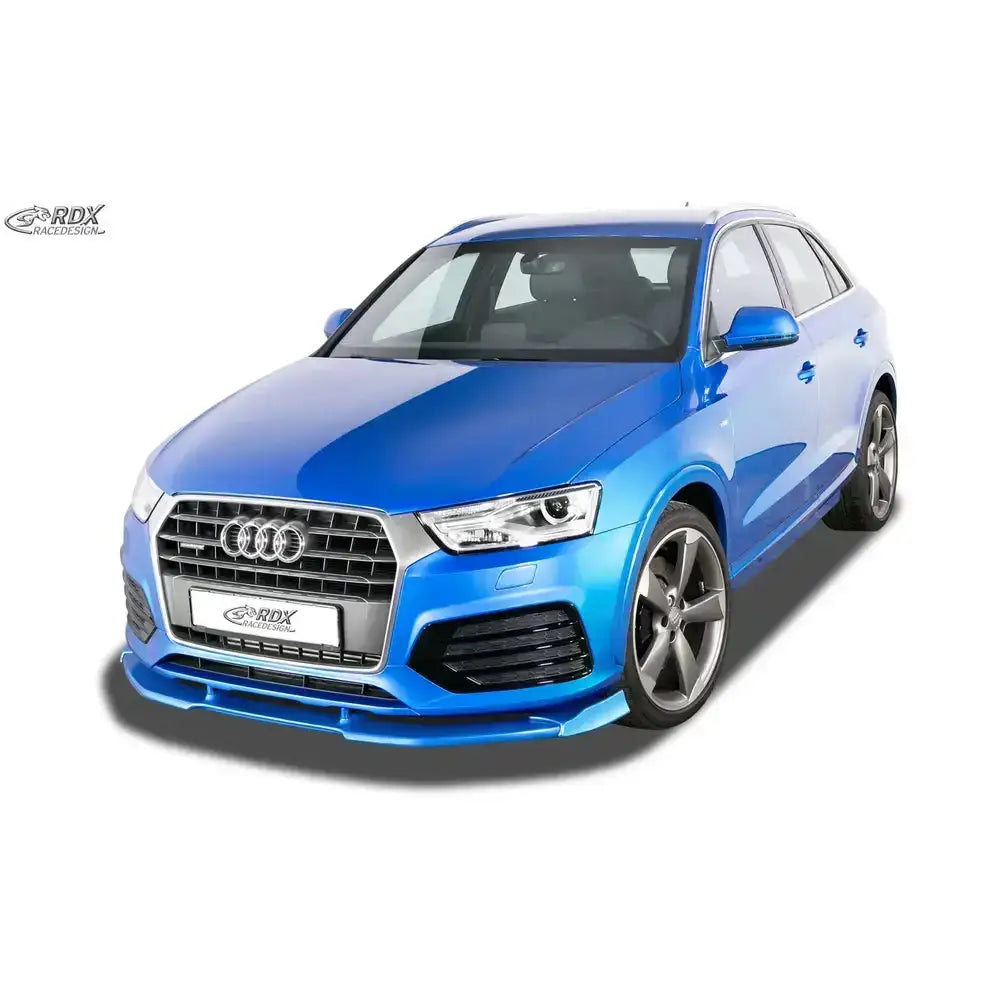 Frontleppe på Audi Q3 8U S-Line 2014-2018 med metallic blå finish og sportslig frontfanger.