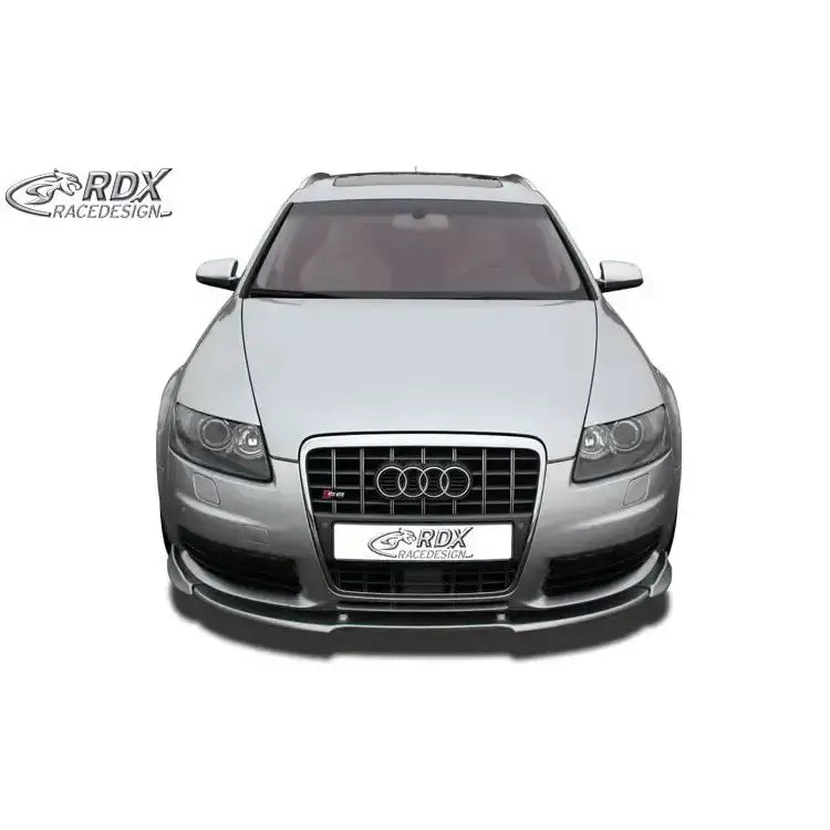 Front splitter Audi S6 4F med svart spoiler, synlig grill, kromdetaljer og RDX Racedesign-logo.