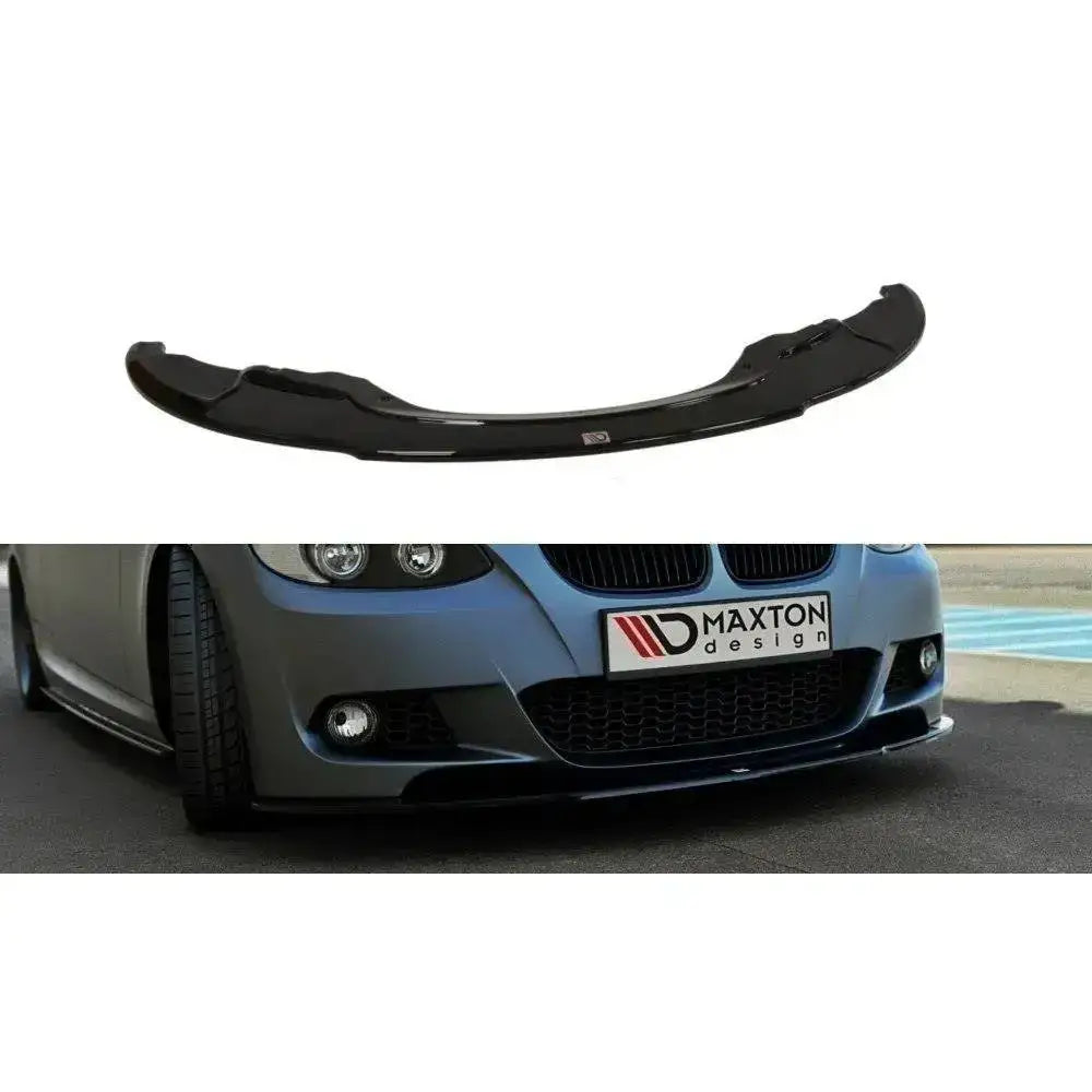 Frontspoiler til BMW 3 E92 Mpack i sort plast, vist alene mot hvit bakgrunn.