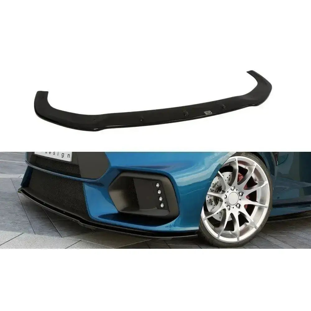 Frontspoiler til Ford Fiesta Mk7 2013-2016 fra Maxton Rs, svart plast, montert på blå bil.