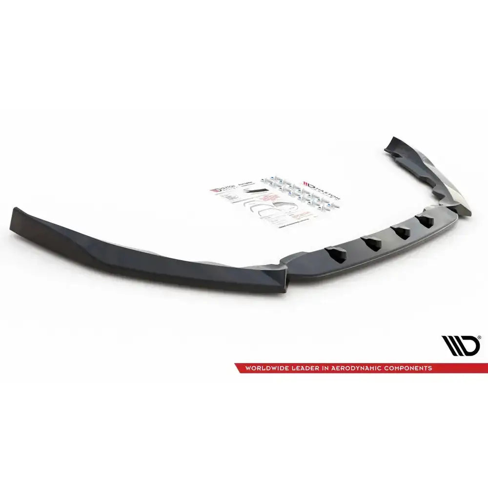 Front splitter til Ford Mondeo Mk5 14-19 i sort plast med aerodynamiske finner og monteringsutstyr.
