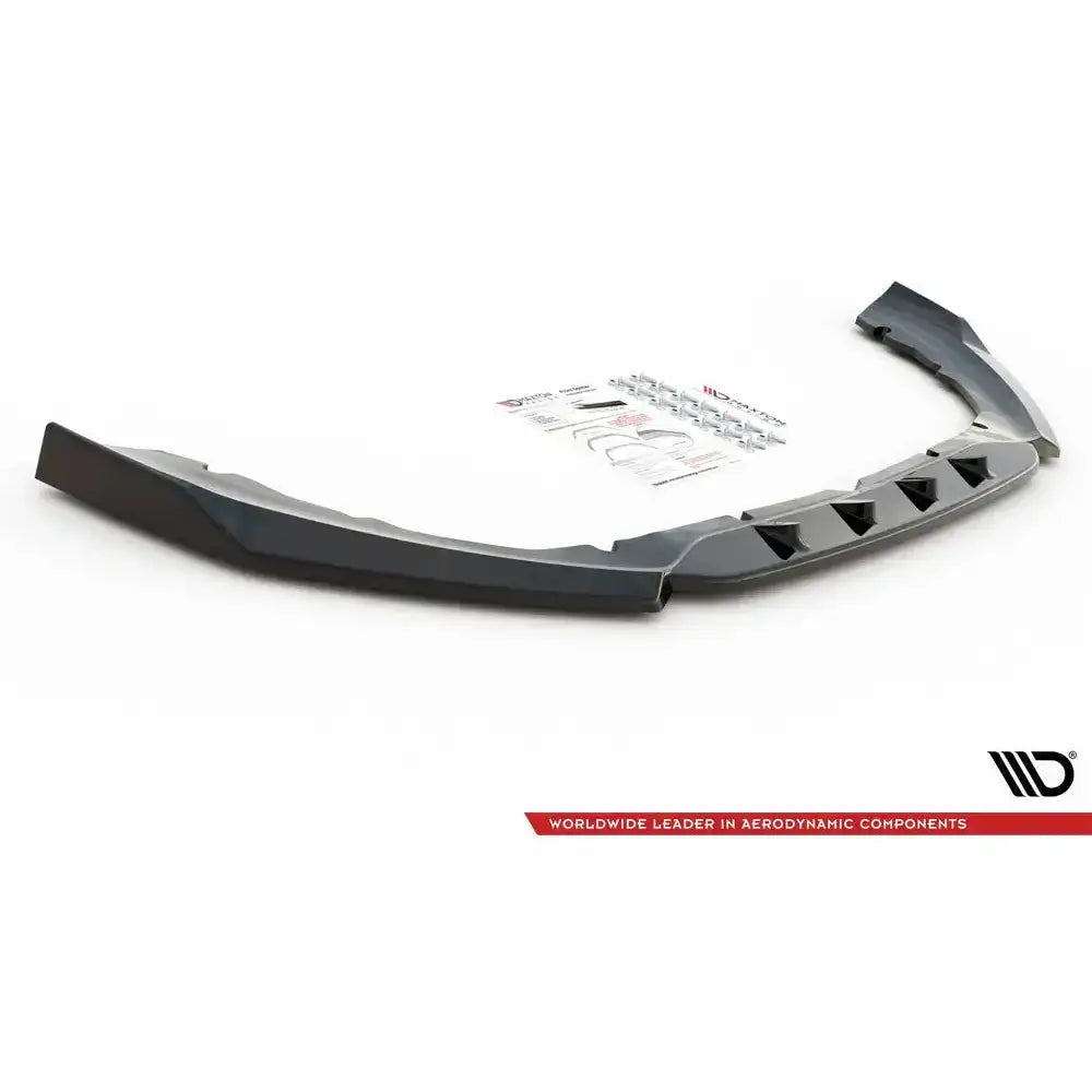 Spoiler til Ford S-Max Mk2 Facelift i svart plast med monteringsutstyr og instruksjoner på hvit bakgrunn.