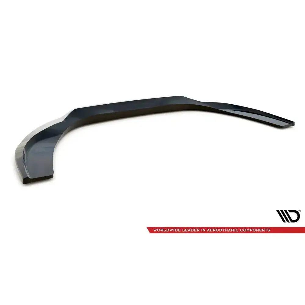 Frontspoiler til Ford Transit Custom ST-Line Mk1 Facelift, sort blank plast med logo, avbildet skrått ovenfra.