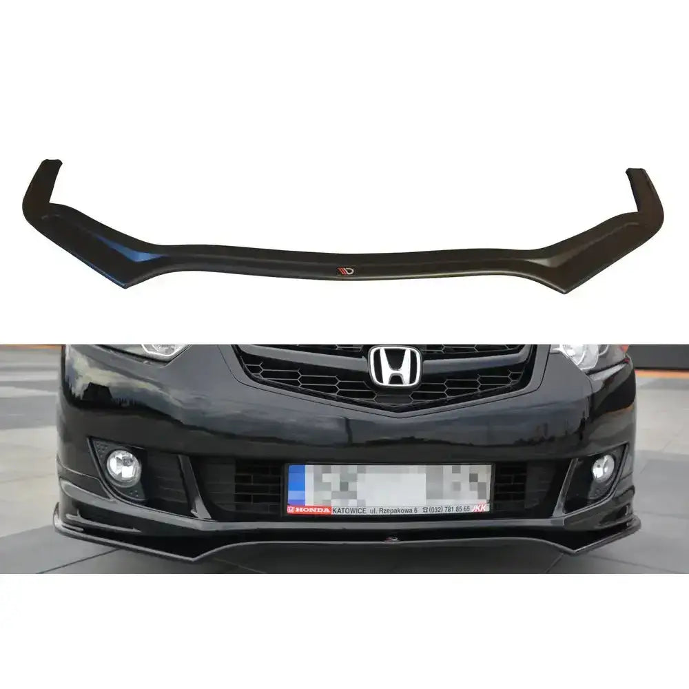 Frontspoiler til Honda Accord Mk.8 Type-S, sort plast, montert på svart sedan, sportslig design.