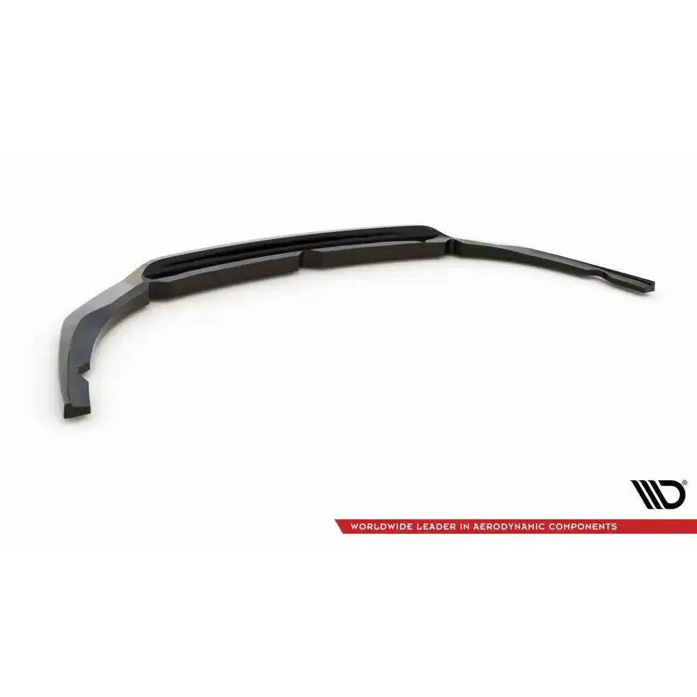 Frontspoiler Kia Optima 18-20 Mk4 V.1 sett ovenfra, sort plast med rød stripe og diskret logo på hvit bakgrunn.