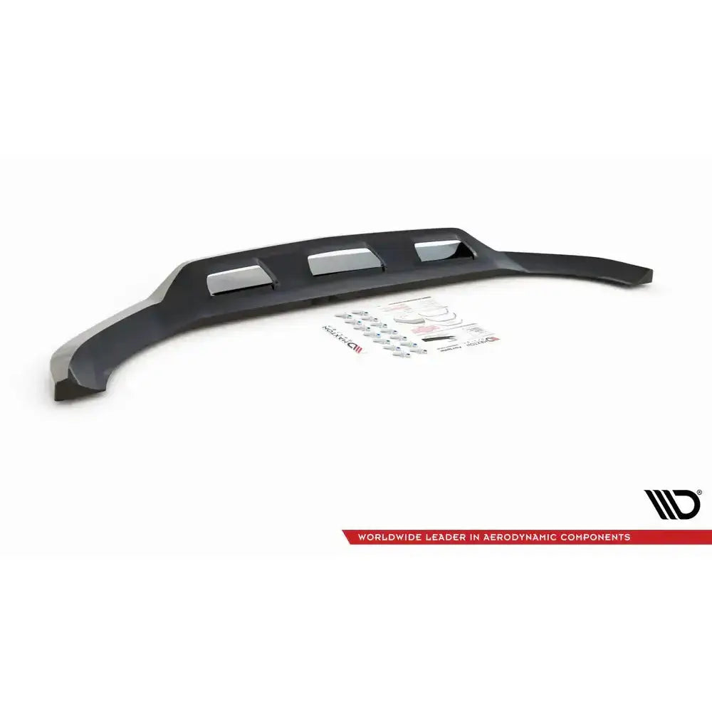 Front lip til Mercedes GLC Coupe AMG-Line C253, svart med sølvinnsatser, monteringsutstyr foran.