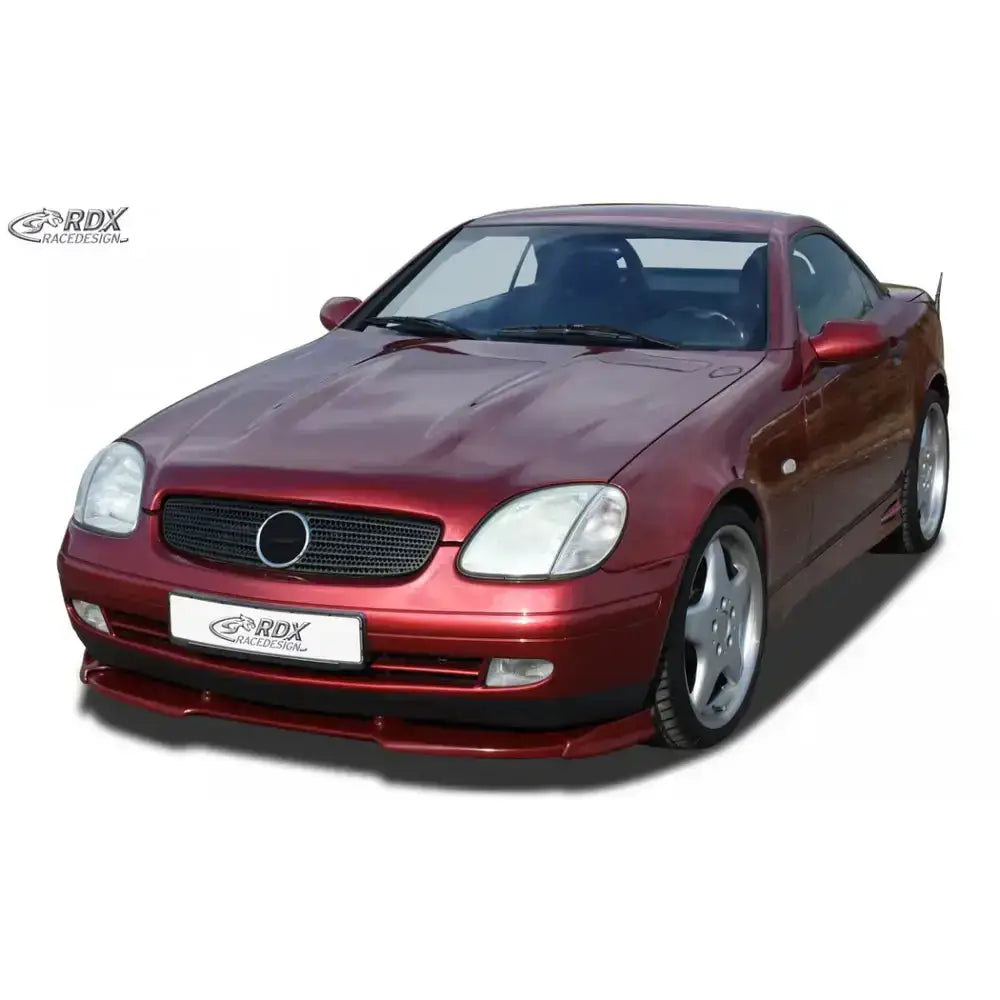 Front splitter på Mercedes SLK R170 96-00, mørkerød sportsbil med lav frontspoiler og brede felger.