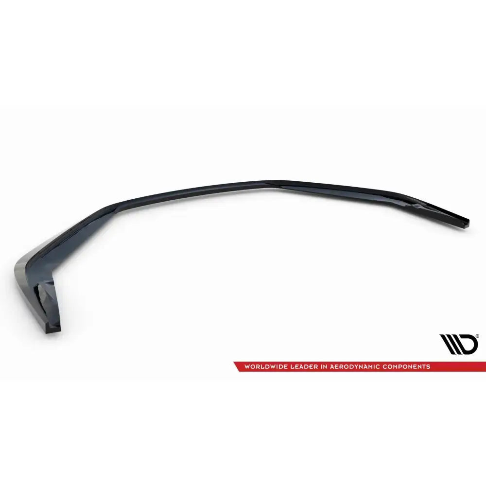 Frontspoiler til Porsche 718 Cayman GT4 RS 982c i sort, blank plast med rød stripe og logo på hvit bakgrunn.