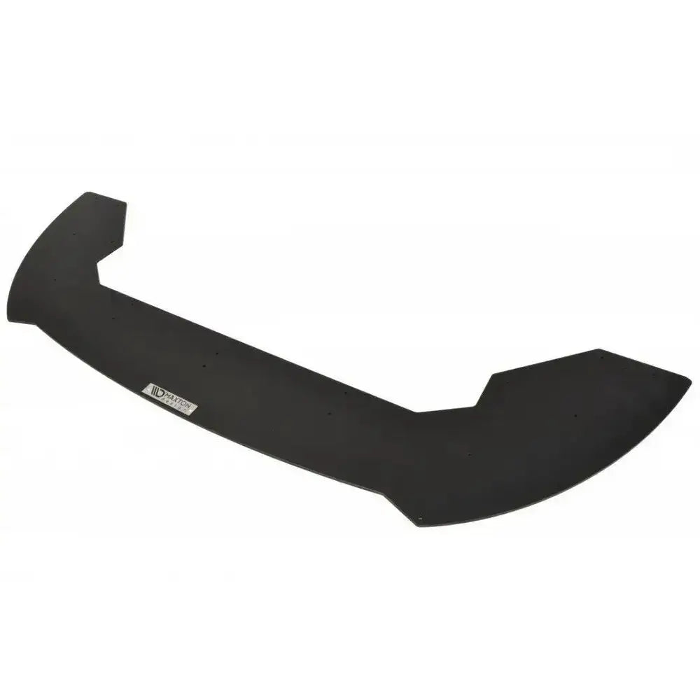 Spoiler til Ford Fiesta Mk7 ST Facelift V.1 Racing, sort plast med metallmerke, sett skrått ovenfra.