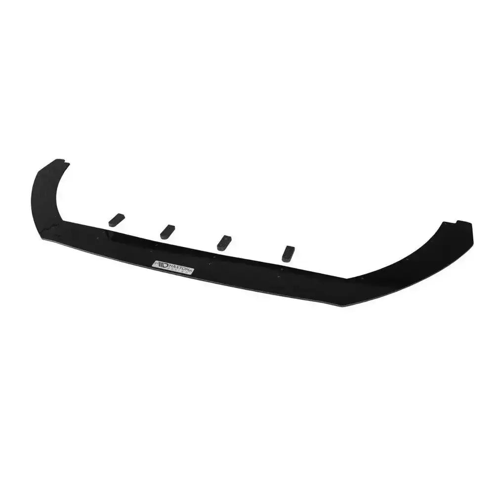 Frontspoiler til Ford Fiesta MK8 ST/St-Line Racing V.2, sort plast med fester og logo, sett skrått ovenfra.