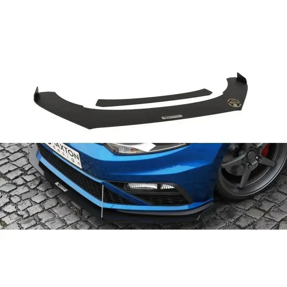 Frontleppe Racing VW Polo Mk5 GTI Facelift i svart plast sett forfra med synlig logo og vingeform.