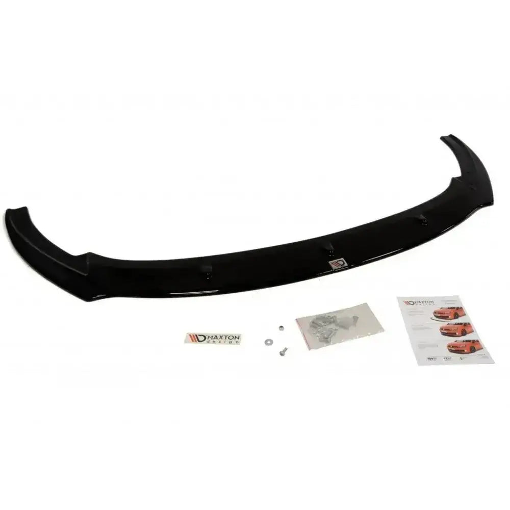Front splitter til Seat Ibiza IV Cupra 6J, sort plast med monteringsutstyr og instruksjonsark.