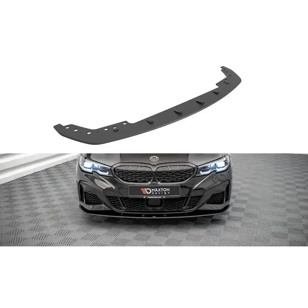 Frontspoiler til BMW 3 Serie M-Pack G20/G21 19- Street Pro i svart plast, nærbilde og montert på bil.