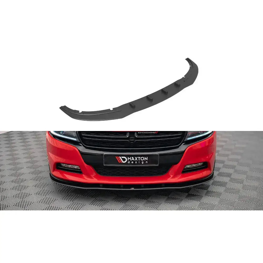Frontleppe Street Pro til Dodge Charger RT Mk7 Facelift 14-, sort splitter vist på rød bilfront.