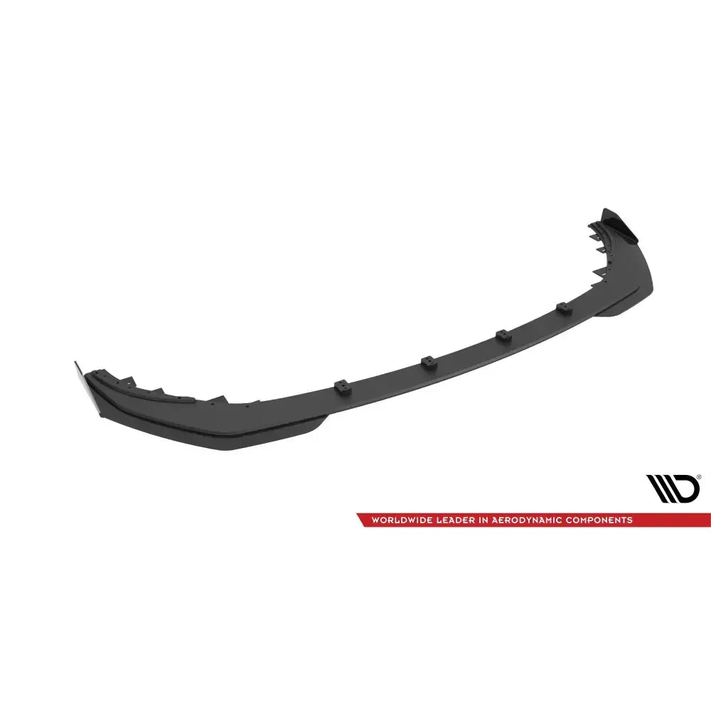 Front lip for Mercedes C43 Coupe C205 med flaps, sort plast, skrå vinkel, markerte monteringspunkter.