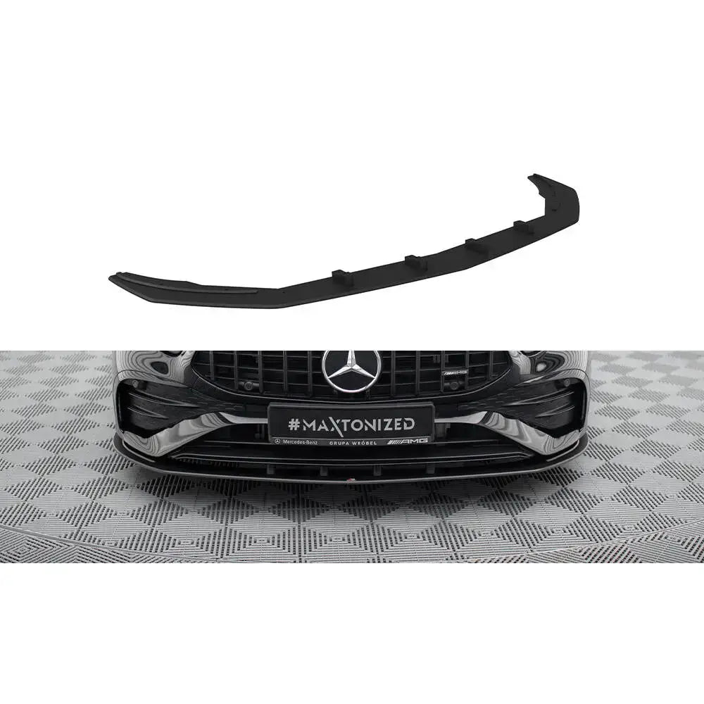 Frontspoiler Mercedes A35 W177 Facelift Street Pro sett ovenfra og montert på bilfront.