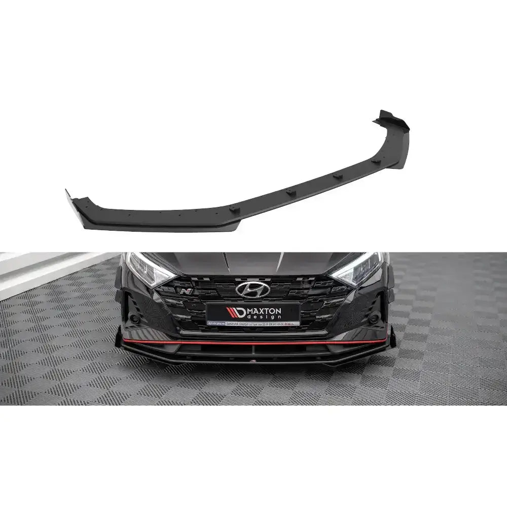 Frontleppe Street Pro V.1 med flaps til Hyundai I20 N Mk3, detaljert plastsplitter montert på bil.
