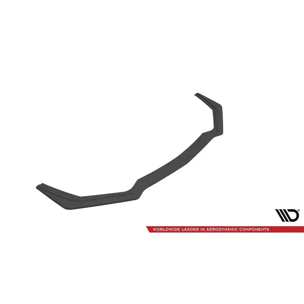 Front splitter til Ford Mustang GT MK6 Facelift, svart plast med skruehull, sett skrått ovenfra.