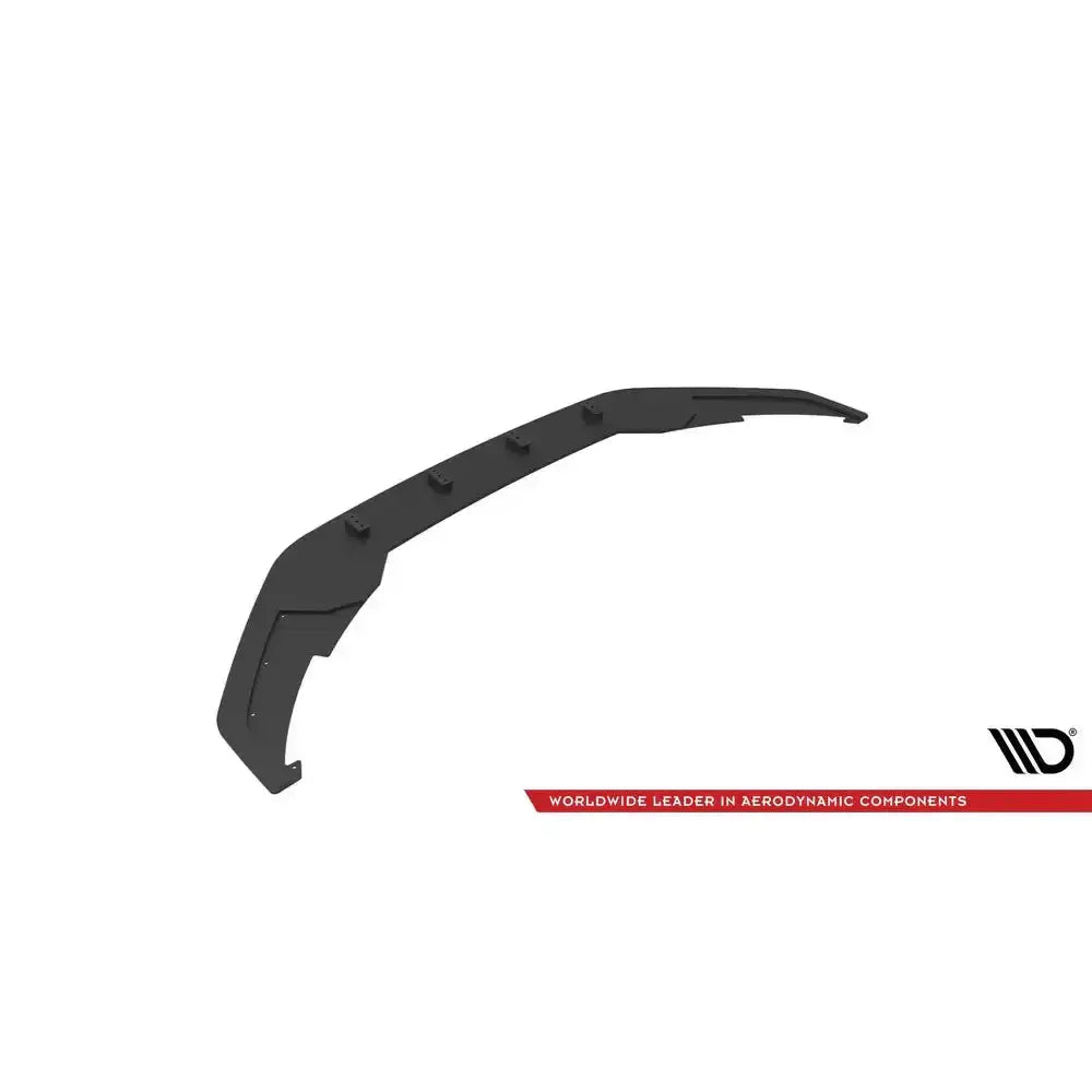 Front lip til Volkswagen Arteon R-Line Facelift 20-, svart matt plast med aerodynamisk design, sett skrått ovenfra.