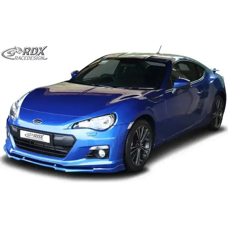 Frontleppe Subaru BRZ 12-21 Vario X på blå sportsbil med svarte felger og RDX-logo mot hvit bakgrunn.