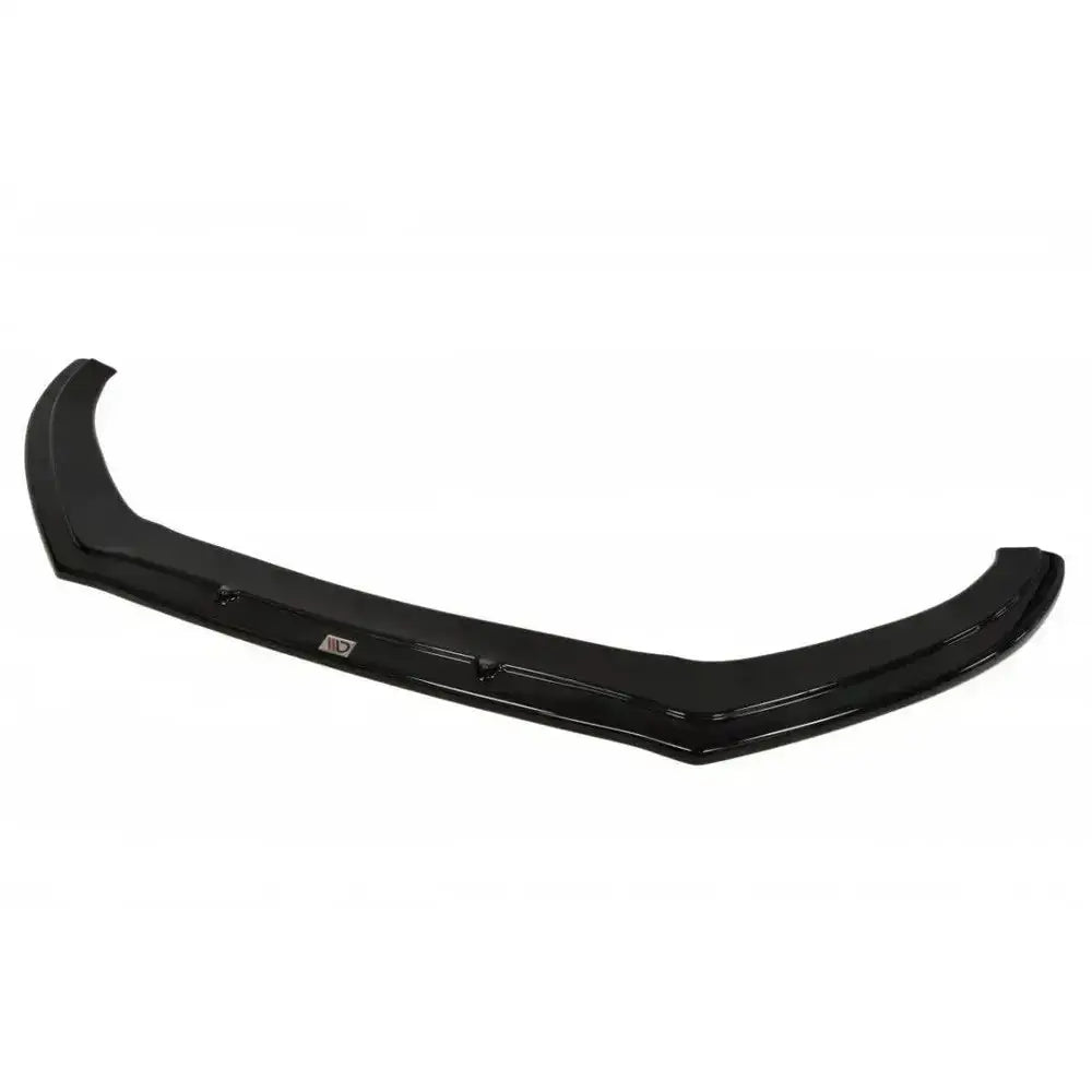 Frontspoiler Audi A4 B8 Fl V.1 i sort blank plast sett skrått ovenfra med synlig logo på hvit bakgrunn.