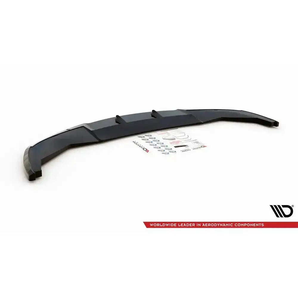 Frontspoiler BMW 7 F01 M-Pack V.1 med monteringsutstyr og instruksjoner mot hvit bakgrunn.