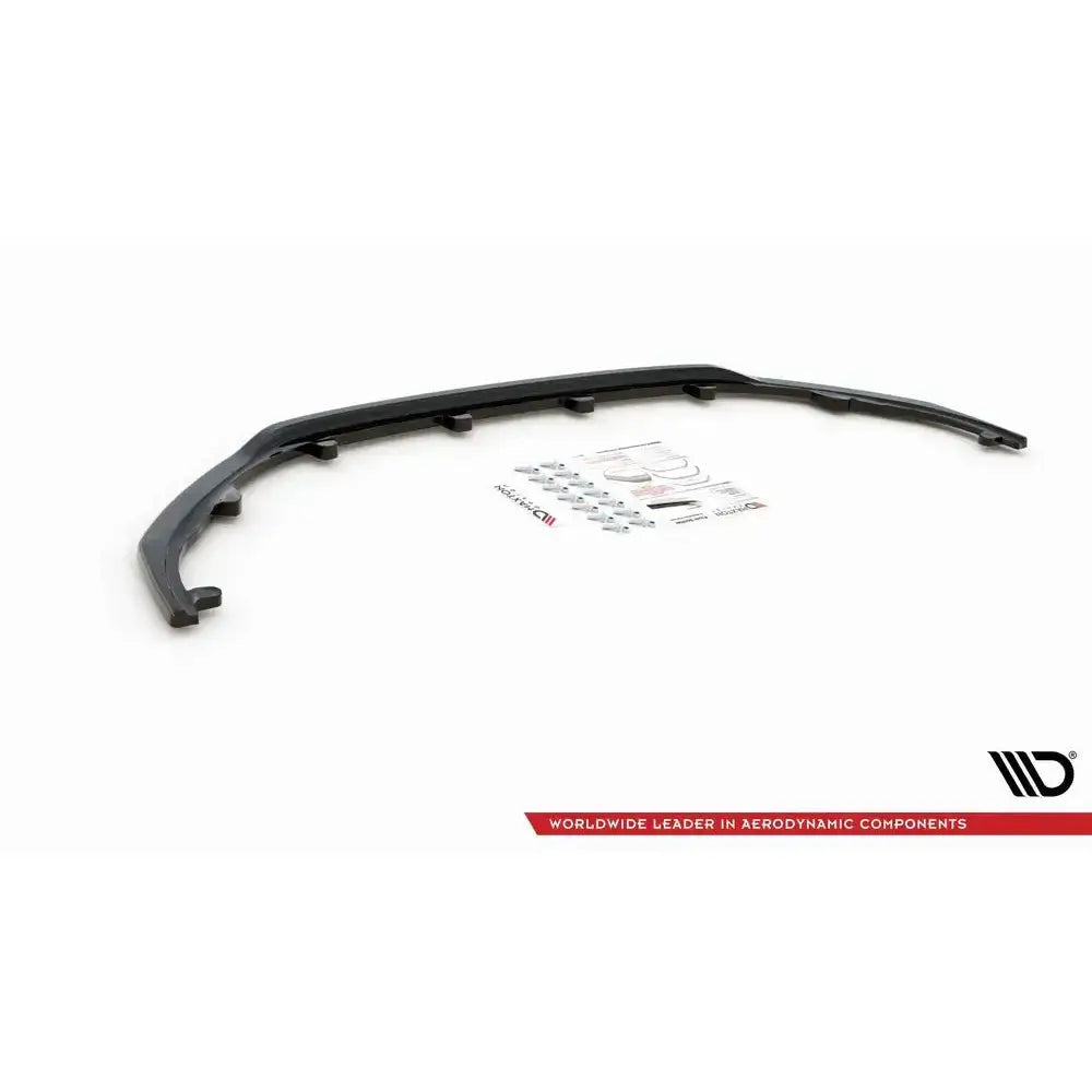 Front lip til Peugeot 308 Mk2 Facelift V.1 med monteringsdeler og instruksjoner på hvit bakgrunn.