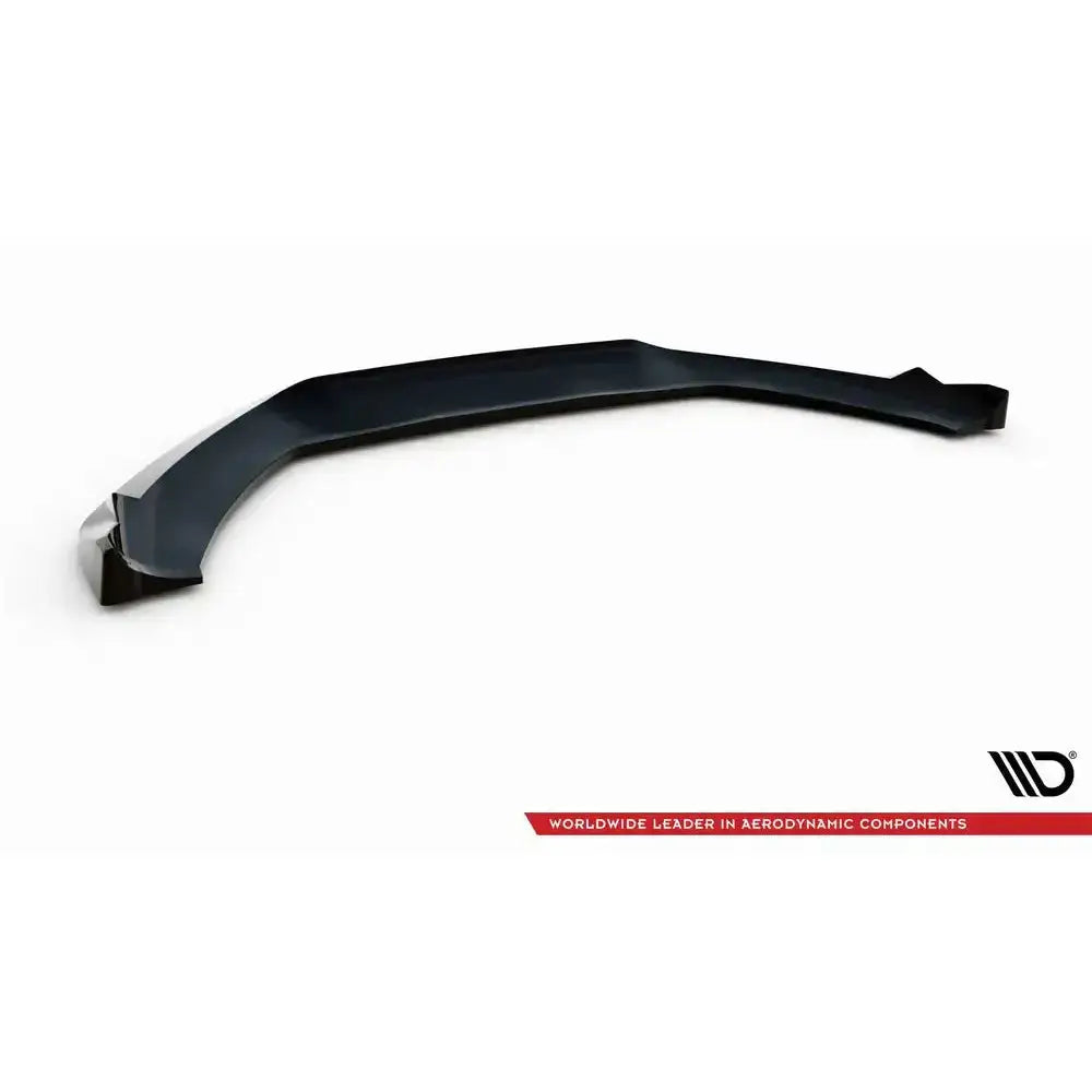 Front lip Audi A5 Coupe 8T Facelift V.2 i sort plast med markerte kanter, skrå vinkel mot hvit bakgrunn.